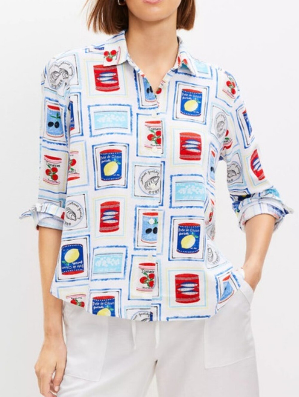 Loft Linen Blouse With Fish Can Print